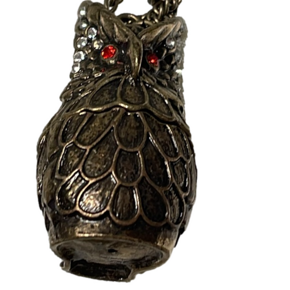 Antique Bronze Color Sparkling Owl Locket Pendant Necklace - Picture 2 of 9